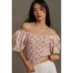 Anthropologie Dolan Off Shoulder Popcorn Texture Puff Sleeve Top Size XS